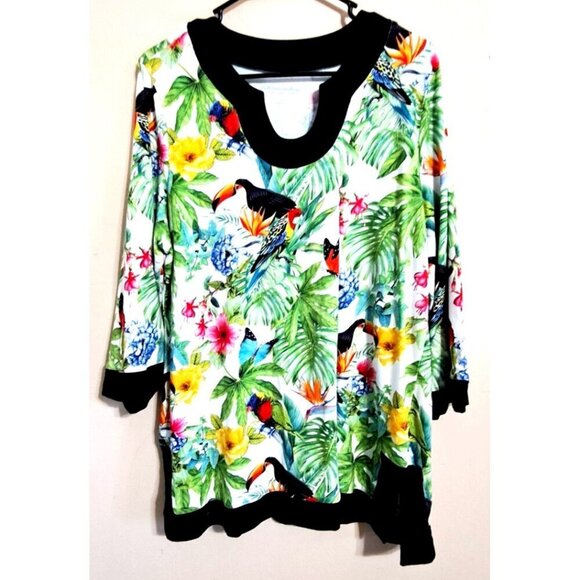 Soft Surroundings Women's 1X Multicolor Tropical Print Tunic 3/4 Sleeve - Picture 1 of 8